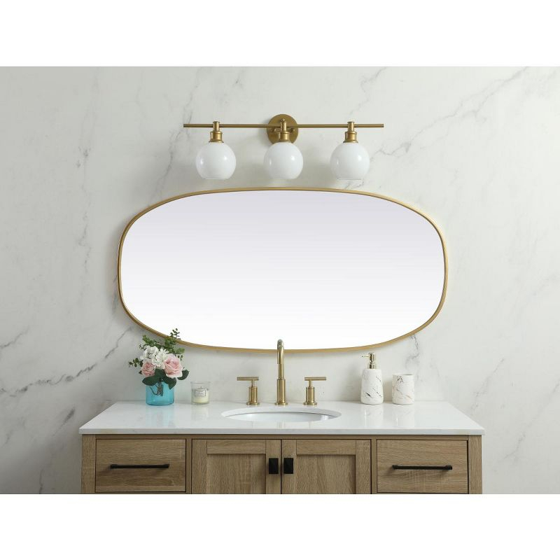 Elegant Lighting Metal Frame Oval Mirror 24x48 Inch in Brass