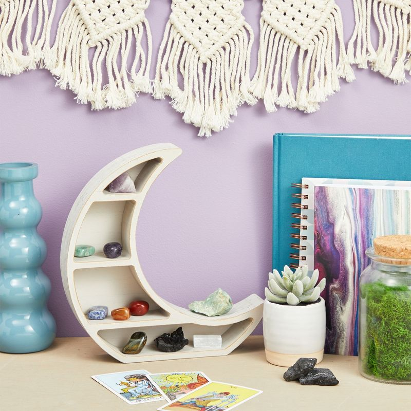 Farmlyn Creek Wooden Shelf Display for Rustic Home Decor, Crescent Moon (10 x 10.2 x 2 in)