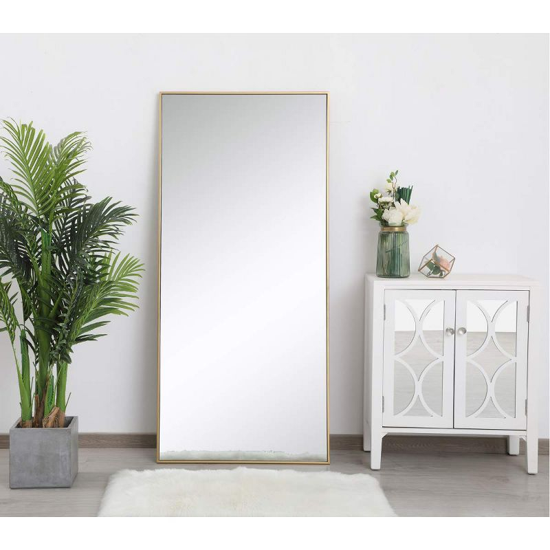 Elegant Lighting Modern Metal Frame Mirror, Rectangle 30", Brass Finish – Ideal for Vanity or Accent Wall