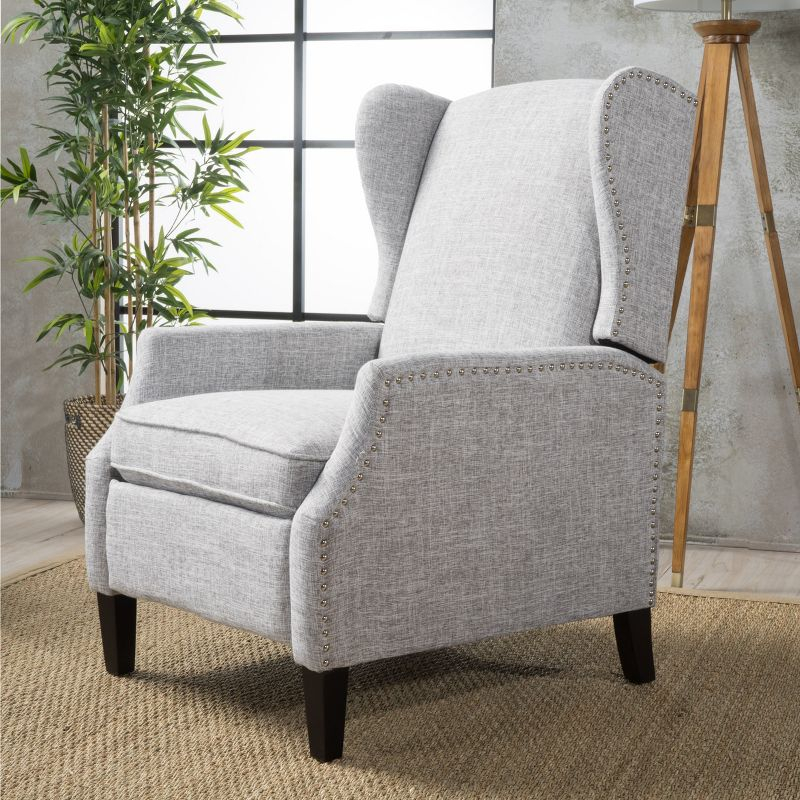Wescott Traditional Press-Back Recliner Light Gray - Christopher Knight Home: Studded, Padded, Wingback