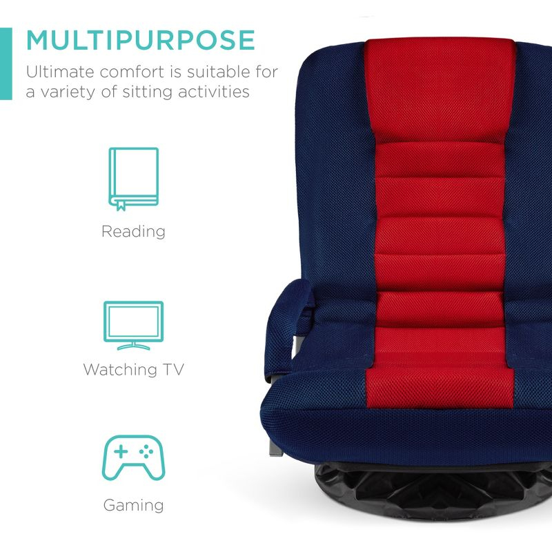 Best Choice Products 360-Degree Swivel Gaming Floor Chair w/ Armrest Handles, Foldable Adjustable Backrest - Blue/Red