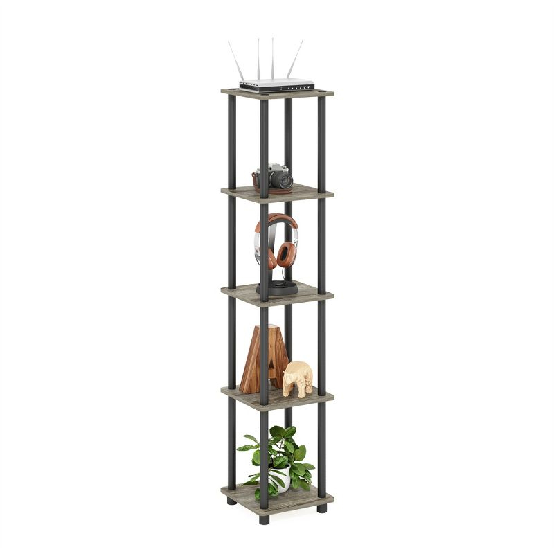 Furinno 5-Tier Corner Square Bookshelf Anti-Tipping Display Rack Shelf for Bathroom&Closet&Home Office&Living Room&Kitchen,French Oak/Black