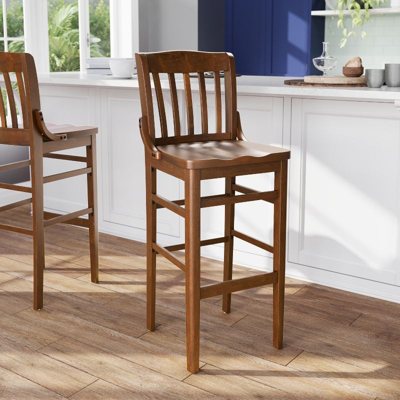 Flash Furniture HERCULES Series School House Back Walnut Wood Restaurant Barstool