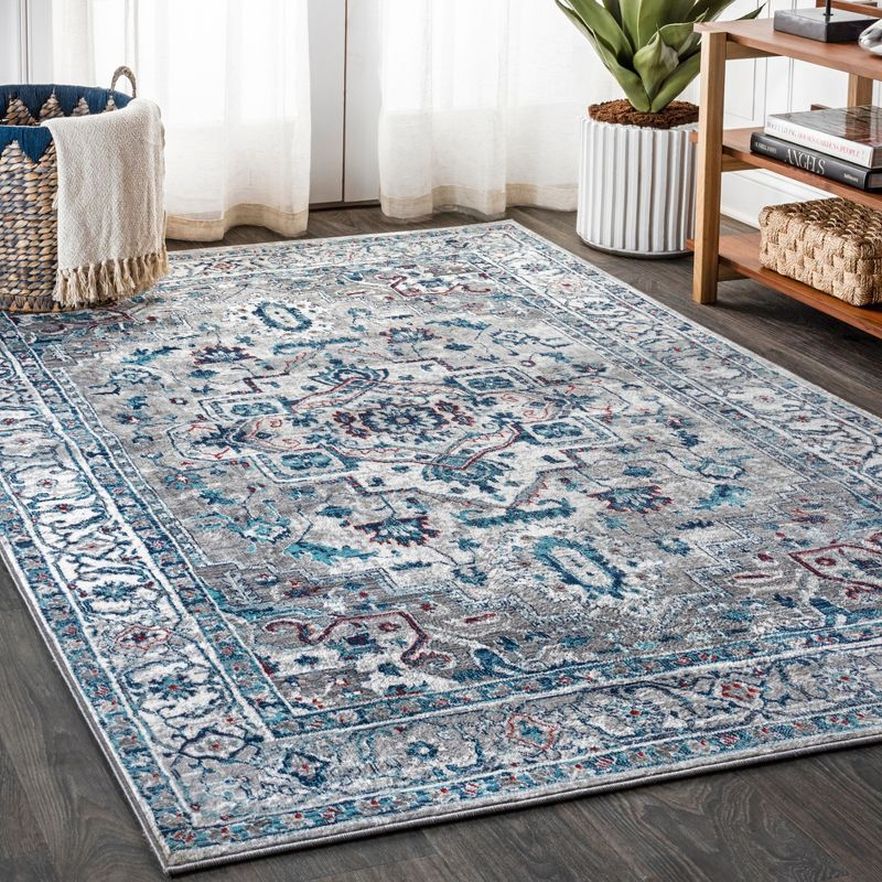 4'x6' Modern Persian Vintage Medallion Area Rug, Light Grey/Blue - JONATHAN Y