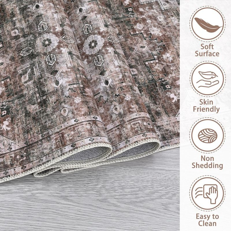 8x10 Brown Washable Area Rug Vintage Rug Medallion Print Rugs for Living Room, Bedroom, Dining Room Home Decor