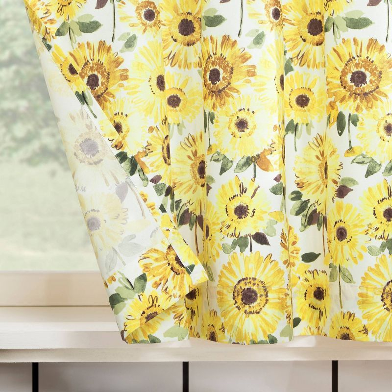 36"x54" Sunflower Print Semi Sheer Rod Pocket Kitchen Curtain Valance and Tiers Set Yellow - No. 918: Floral Botanical Kitchen Curtains