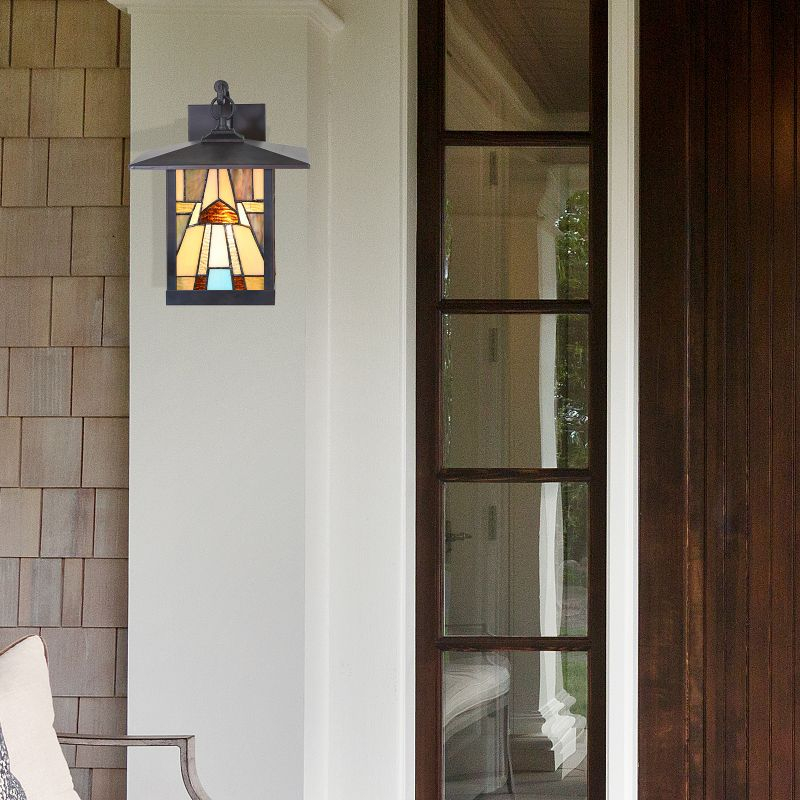 11.75" 1-Light Mona Mission Style Outdoor Wall Lantern Sconce Bronze - River of Goods: Stained Glass, ETL Listed, Weather-Resistant