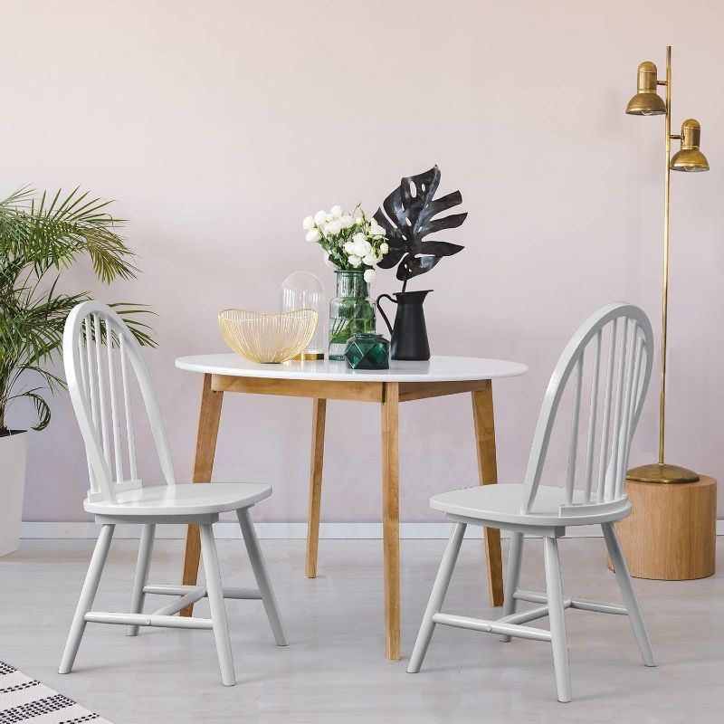 Costway Set of 2 Vintage Windsor Dining Side Chair Wood Spindleback Kitchen Room White