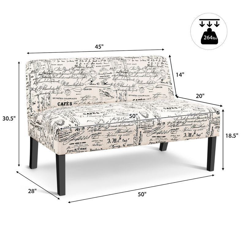 Costway Armless Loveseat Sofa Fabric Settee Bench Bed Chair Wooden Leg Living Room