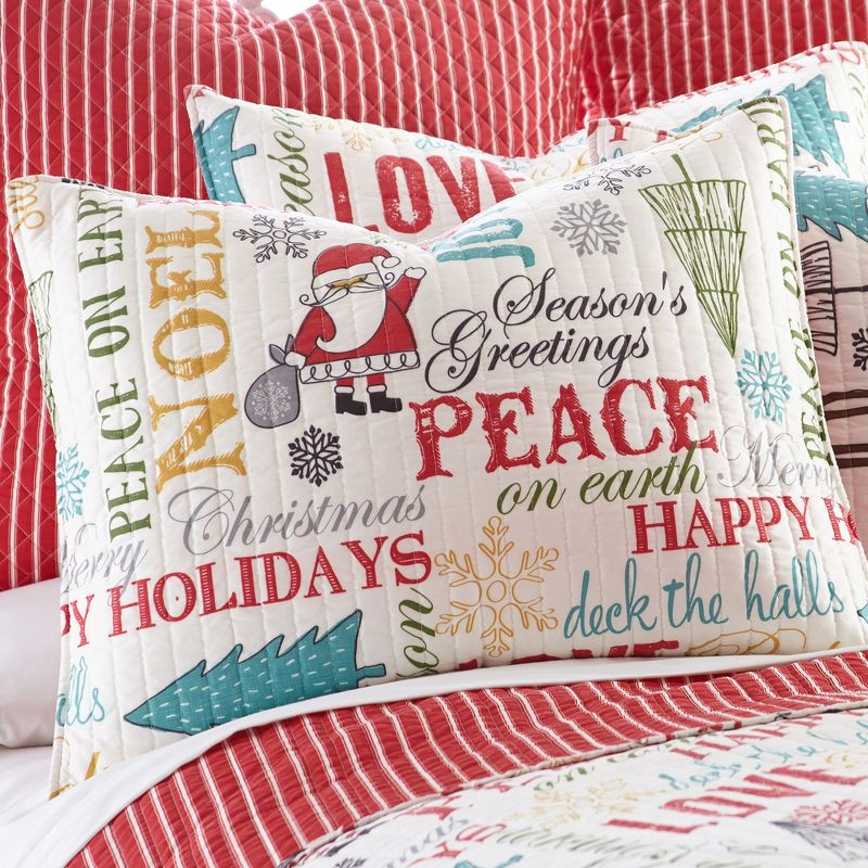 Santa Claus Lane Holiday Quilt Set - One King Quilt and Two King Pillow Shams White - Levtex Home