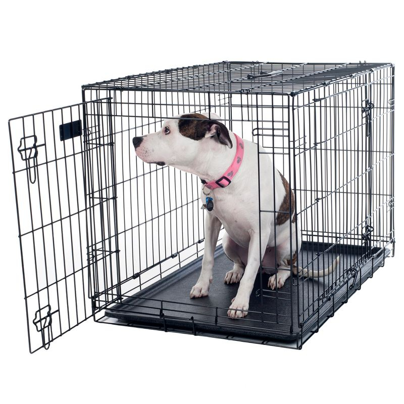 Pet Adobe Large 2-Door Foldable Metal Dog Crate - Pet Cage with Divider Panel - 36" x 23"