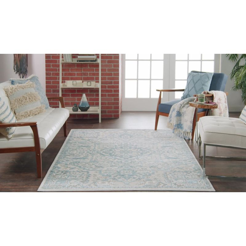 Nourison Elation Bohemian Medallion Indoor Rug Ivory Blue 4' x 6'