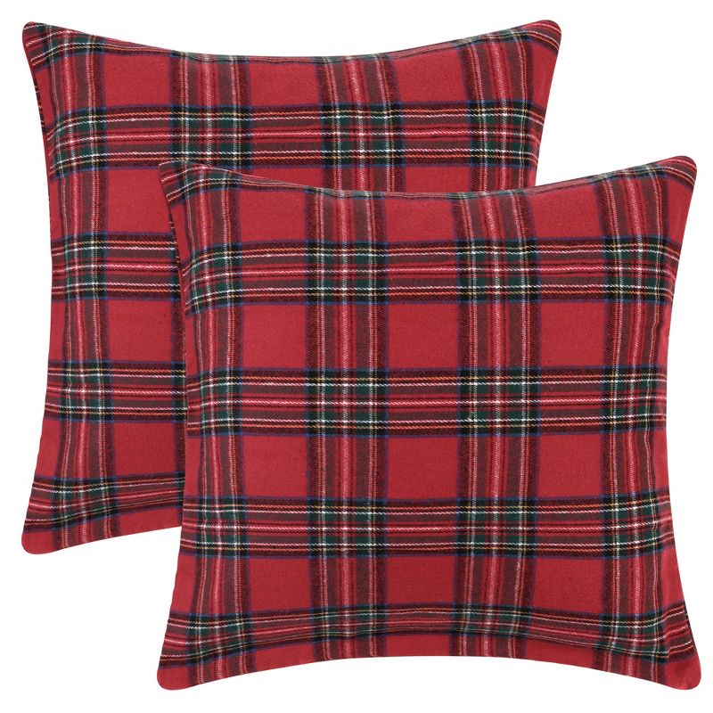 Unique Bargains Festive Plaid Scottish Tartan Pillow Covers 2 Pcs Large Plaid Red 20" x 20"