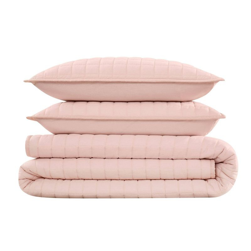 Brooklyn Loom 3pc King Flax Linen Quilt Set Blush