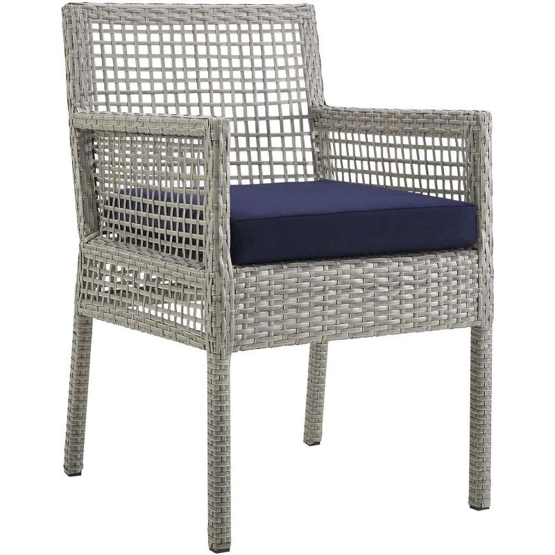 Modway Aura Outdoor Patio Wicker Rattan Dining Armchair - Gray Navy