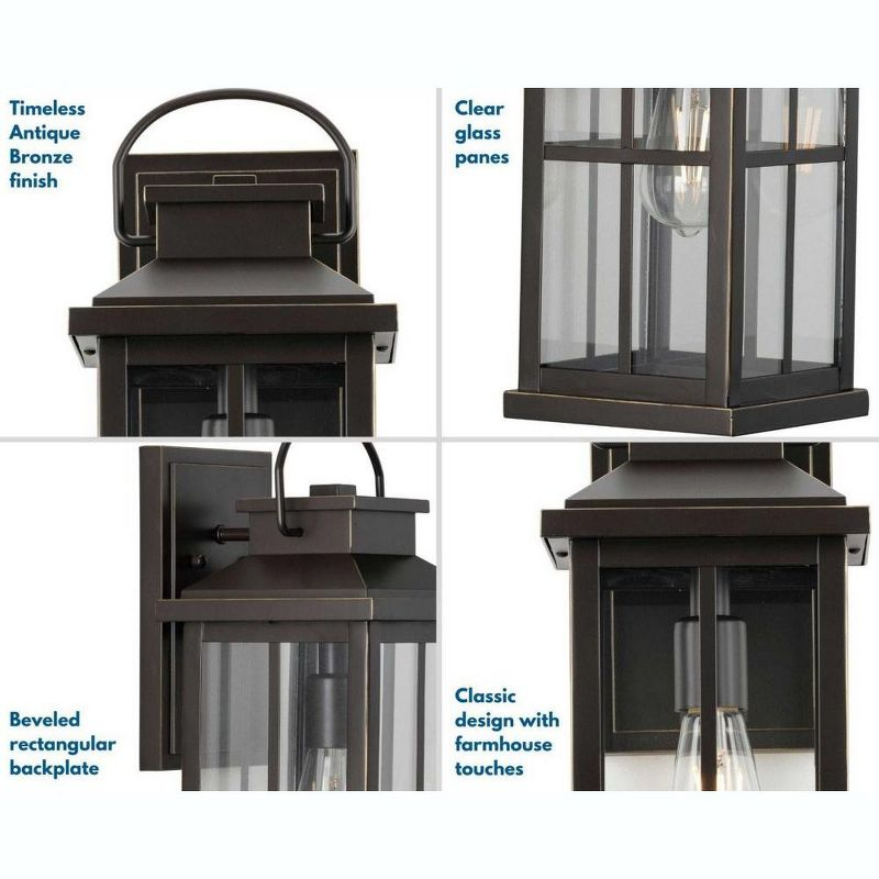 Progress Lighting Williamston 1-Light Antique Bronze Farmhouse Outdoor Large Wall Lantern with Clear Glass Shade