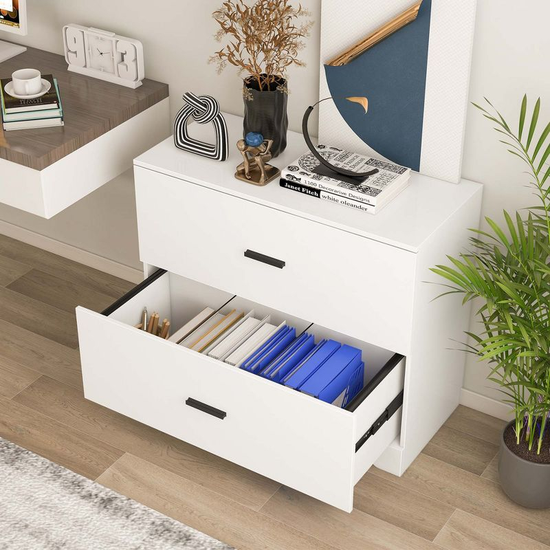 Costway 2-Drawer Wood Lateral File Cabinet with Adjustable Bars for Home Office White