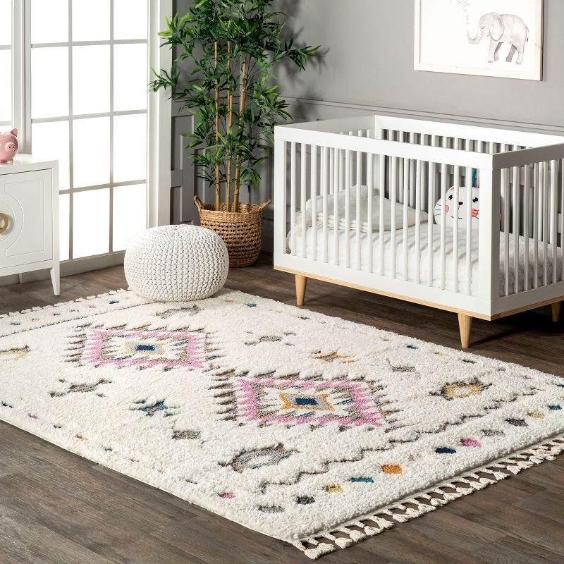Nuloom Jocelyn Diamond 10x14 Shag Indoor Area Rug for Living Room Bedroom Dining Room Nursery, Off White/Ivory