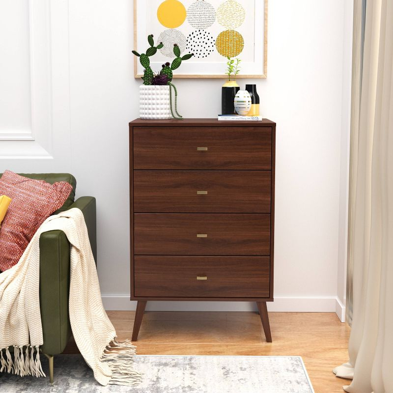 Milo Mid Century Modern 4 Drawer Chest Cherry - Prepac: Sleek Bedroom Storage Solution