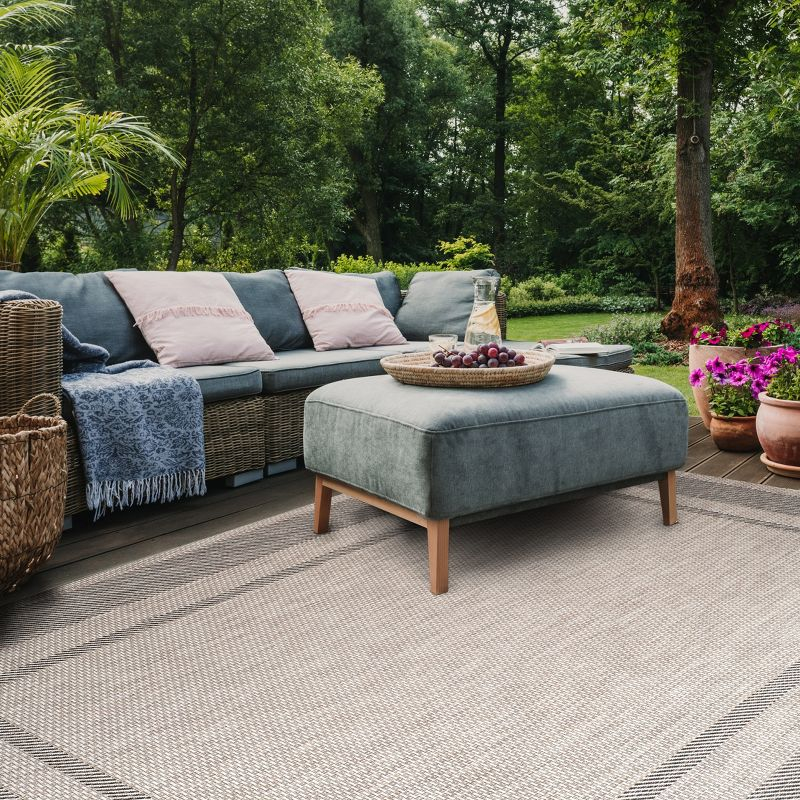 Courtyard CY8477 UV & Stain Resistant Non-Shedding Power Loomed Indoor/Outdoor Area Rug - Beige/Black - 9'x12' - Safavieh