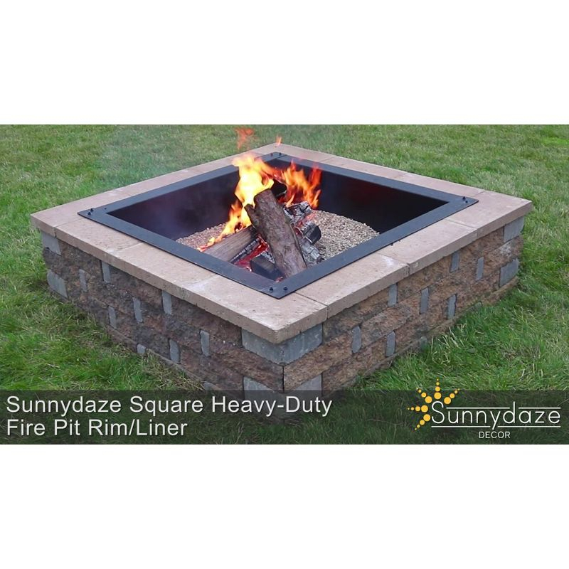 Sunnydaze Outdoor Heavy-Duty Steel Portable Above Ground or In-Ground Square Fire Pit Liner Ring - 36" - Black