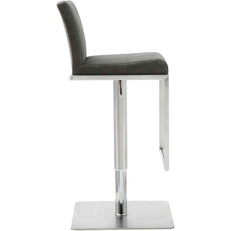 Whiteline Modern Living Clay Barstool Grey adjustable height and square stainless steel base.