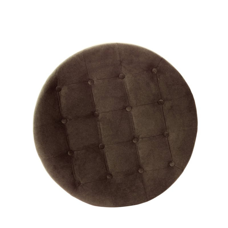 Tufted Round Storage Ottoman Velvet Brown - HomePop: Elegant Honey Oak Legs, Upholstered, Easy to Assemble