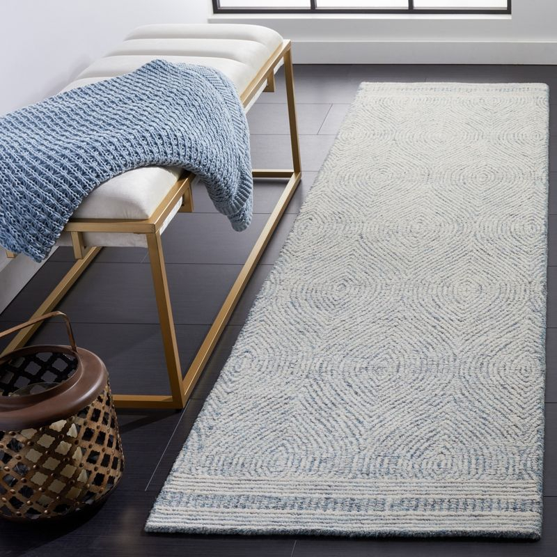 Abstract ABT340 Handmade Indoor Runner - Ivory/Blue - 2'-3"x20' - Safavieh