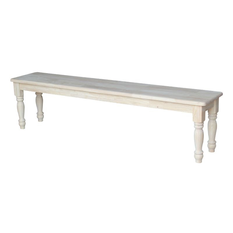 72" Shaker Style Bench with Turned Legs Unfinished - International Concepts: Solid Wood, Entryway Seating