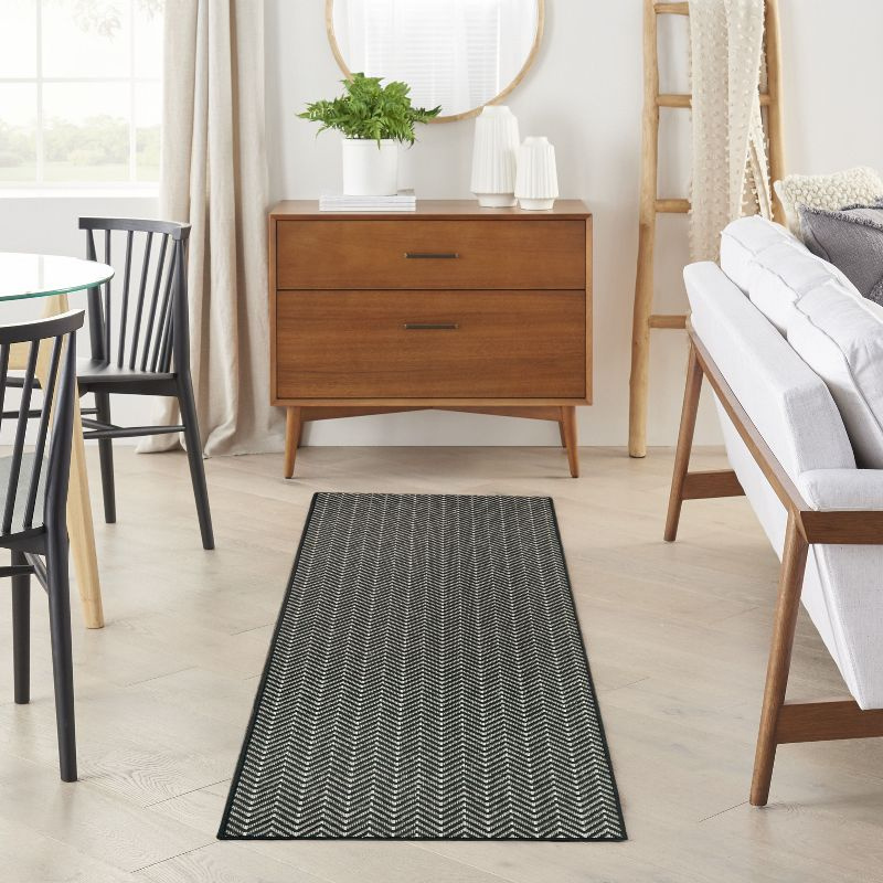 Nourison Horizon Indoor/Outdoor 2' x 6' Black Modern Rug
