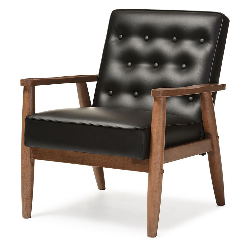 Sorrento Mid - Century Retro Modern Faux Leather Upholstered Wooden Lounge Chair - Black - Baxton Studio: Danish Design, Rubberwood Frame