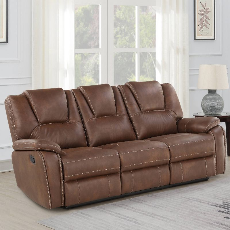 Katrine Manual Side Lever Recliner Sofa Brown - Steve Silver Co.: Luxurious Faux-Leather, Padded Armrests