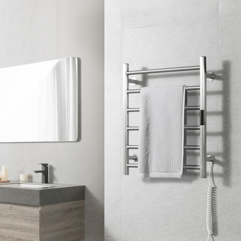 VEVOR 6 Bars Towel Warmer Rack, Wall Mounted Heated Towel Rack for Bathroom, IPX5 Waterpoof Towel Heater Rack with Timer & Display Screen, Silver