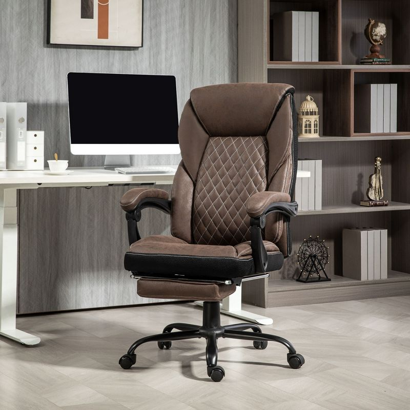 HOMCOM Executive Office Chair with Footrest, High Back Desk Chair, Reclining Swivel Chair, Height Adjustable, Dark Brown