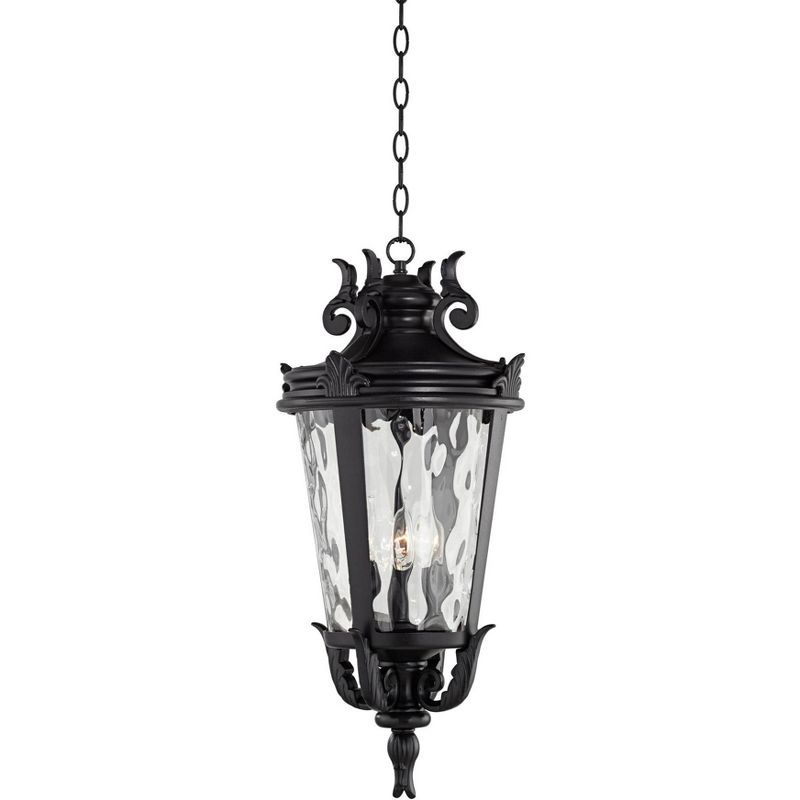 John Timberland Casa Marseille Rustic Outdoor Hanging Light Black Scroll 26 1/4" Clear Water Glass Damp Rated for Post Exterior Barn Deck House Porch