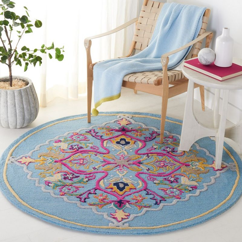 Bellagio BLG605 Hand Tufted Indoor Area Rug - Light Blue/Multi - 5' Round - Safavieh