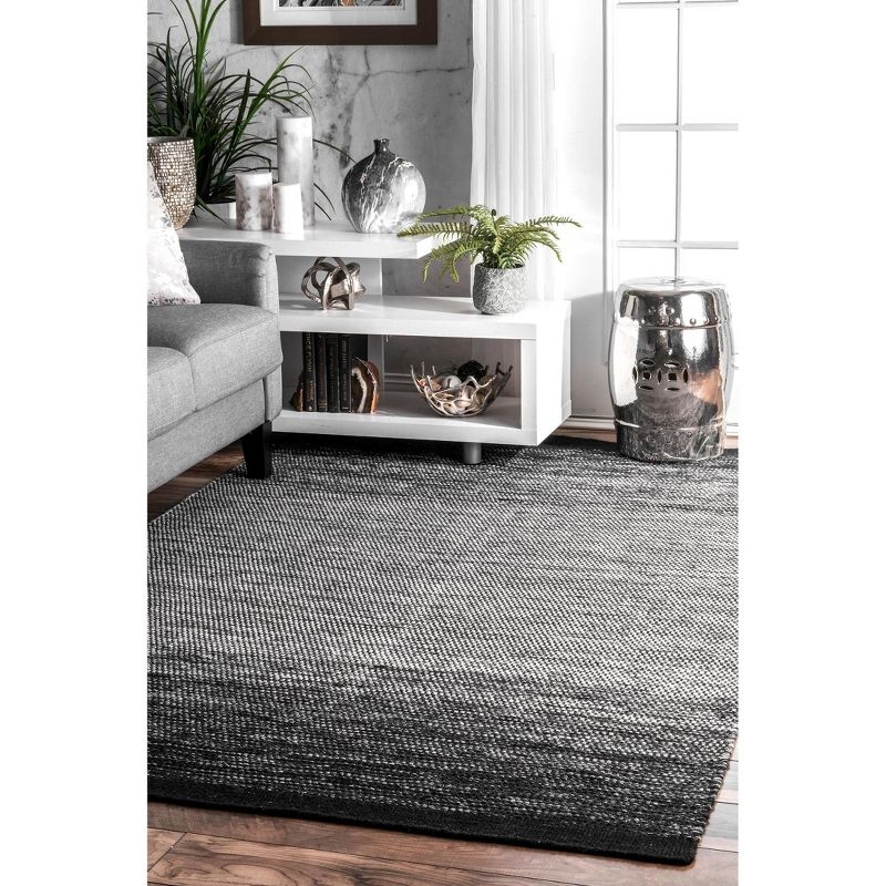 Nuloom Desantis Striped 6x9 Wool Indoor Area Rug for Living Room Bedroom Dining Room Kitchen, Black and White/Blue