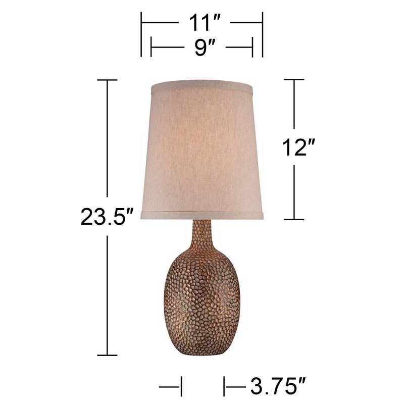 360 Lighting Chalane Rustic Accent Table Lamp 23 1/2" High Antique Bronze Hammered Texture Natural Beige Linen Shade for Bedroom Living Room Bedside