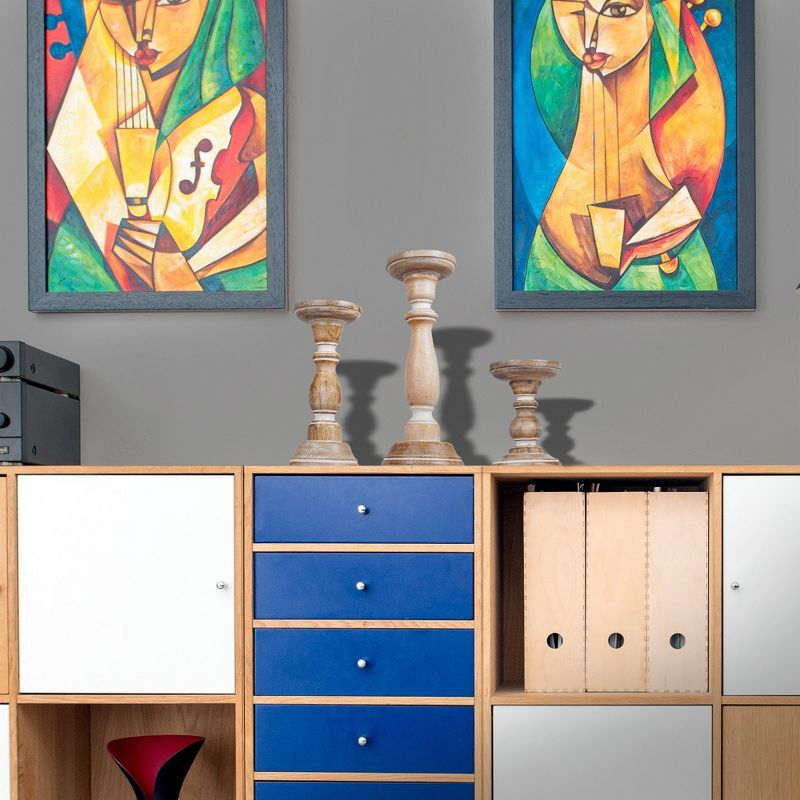 Mela Artisans White Wood Candle Holders, Table Centerpiece, Made from Mango Wood