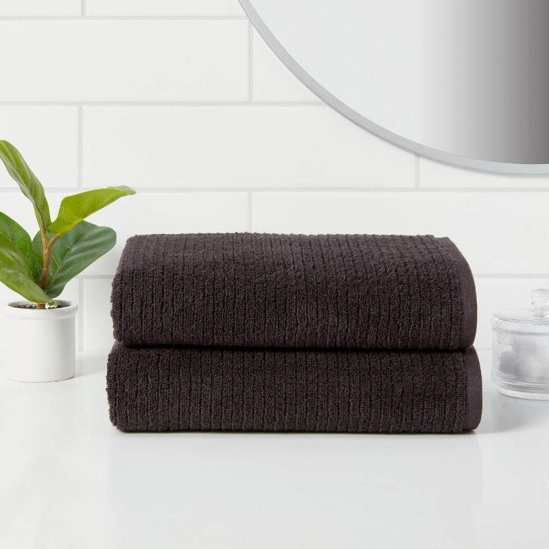 2pk Quick Dry Ribbed Bath Towel Set Washed Black - Threshold™: Cotton Terry, Midweight, OEKO-TEX Certified