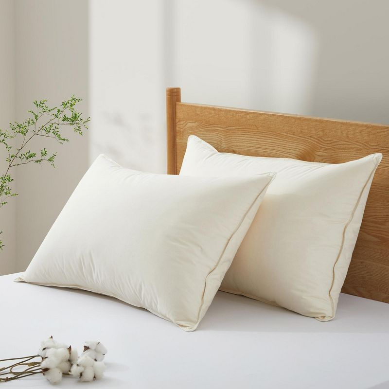 Peace Nest 100% Organic Cotton Down Feather Bed Pillows Set of 2, Pillow-in-a-pillow design, Non-Gusset, Standard