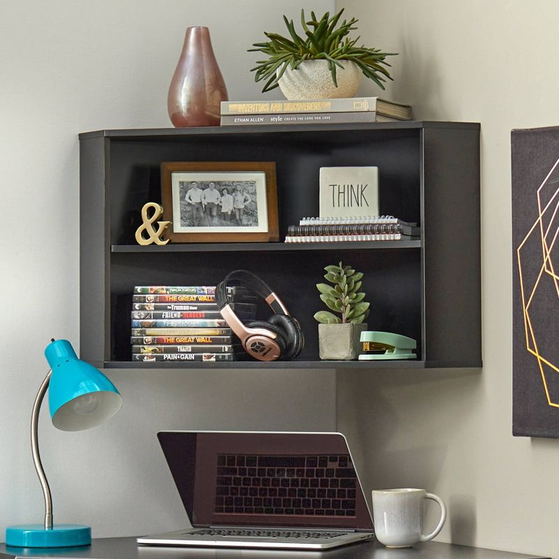 Corner Hutch - Black - Buylateral: MDF Laminated, Mid-Century Modern, Fixed Shelves