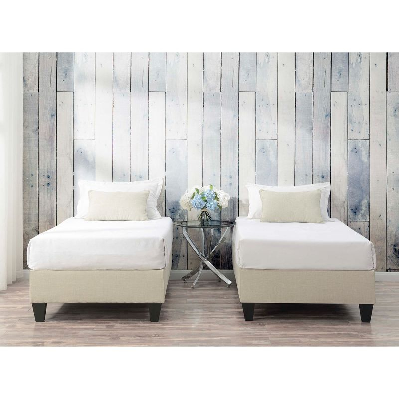 Picket House Furnishings Twin Abby Platform Bed Cream: Faux Leather Upholstery, No Box Spring Needed