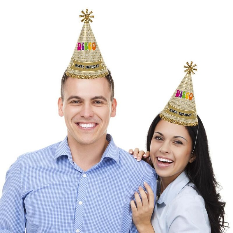 Big Dot of Happiness 70's Disco - Cone Happy Birthday Party Hats for Kids and Adults - Set of 8 (Standard Size)