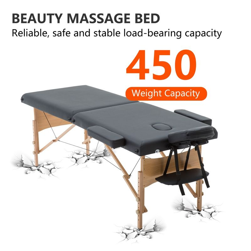 FDW Massage Table 73 Inch Heigh Adjustable 2 Fold Portable Massage Table W/Sheet Cradle Cover 2 Bolster Hanger Facial Salon Tattoo Bed (Black)