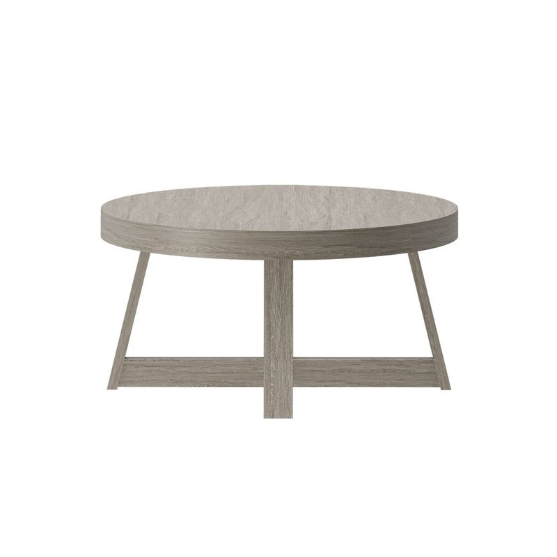 Plank+Beam Solid Wood Classic Round Coffee Table, 36" Farmhouse Coffee Table, Seashell Wirebrush