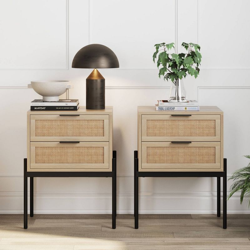 Nathan James Set of 2 Andrew Rattan Nightstand Light Oak