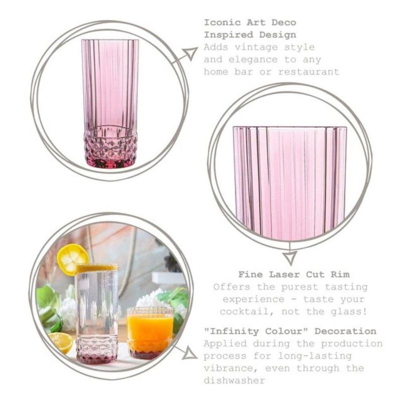 Bormioli Rocco America '20s 16.25 oz Cooler Glass, Set of 6 - Lilac Rose