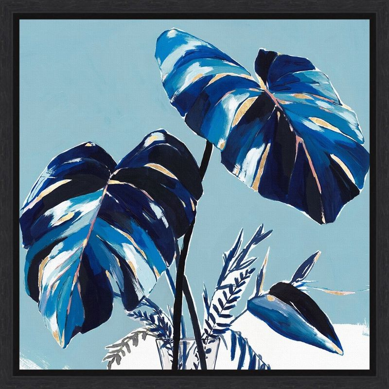 Amanti Art Villa Palms II (Blue Monstera) by Isabelle Z Canvas Wall Art Print Framed 16 x 16-in.