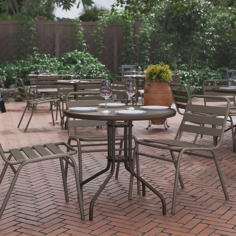 Flash Furniture Bellamy 31.5'' Bronze Round Tempered Glass Metal Table